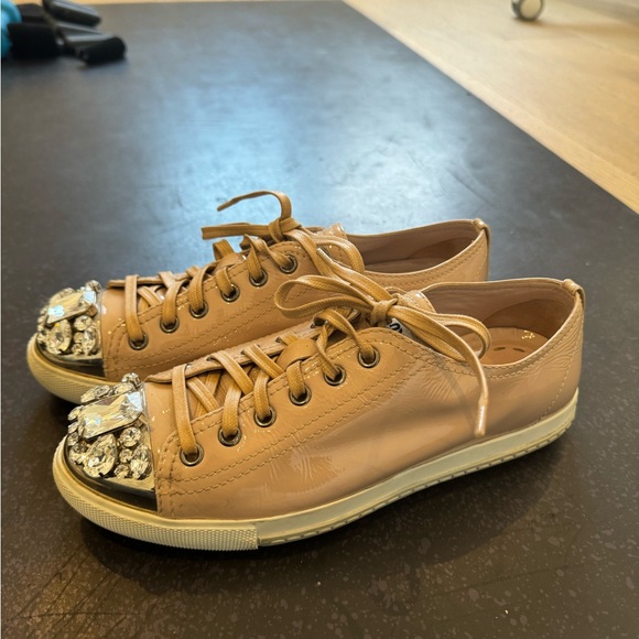 Miu Miu Beige Patent Jewel Sneakers - Picture 3 of 5